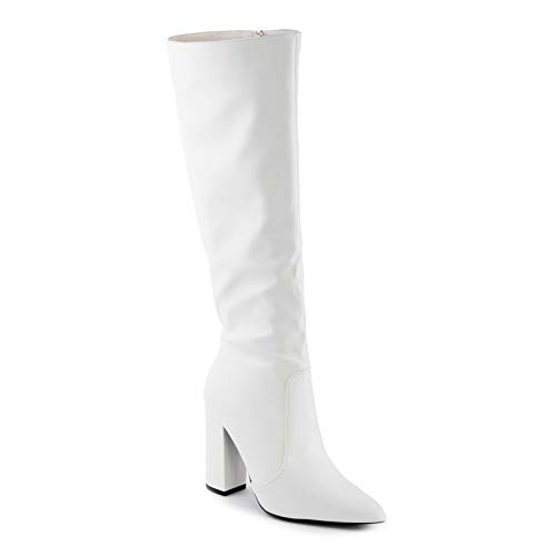 Toocool X8056 - Botas de mujer de punta hasta la rodilla con tacón alto Blanco Size: 38 EU