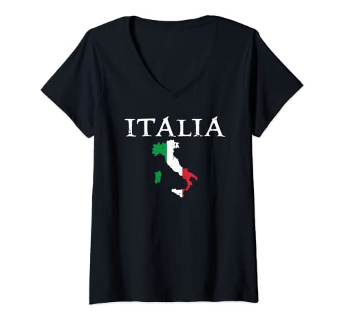Mujer Italia Italia Botas Mapa Camiseta Cuello V