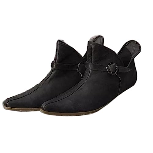 DAWUDE Zapatos Medievales Renacimiento Hombres Vikingo Caballero Príncipe Zapatos Hebilla de la Vendimia Botas de Cuero de la PU Zapatos Planos Cortos Cosplay Disfraz de Pirata,Negro,41