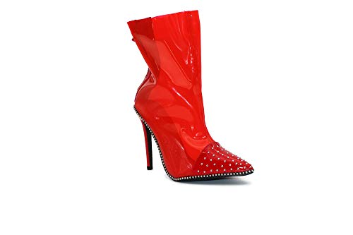 Botas de tacón alto para mujer con metacrilato y punta transparente, color Rojo, talla 38 EU