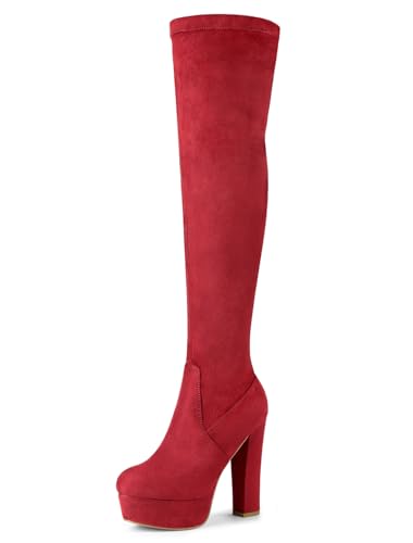 Allegra K Botas De Tacón Alto De Bloque Sobre La Rodilla Con Plataforma Para Mujer Rojo 41