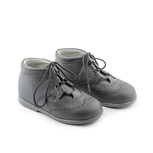 BIGUEL - Botas Estilo Ingles Primeros Pasos para Bebe Unisex - Zapatos de Piel con Suela para niño o niña Fabricados en España (Gris, Numeric_22)