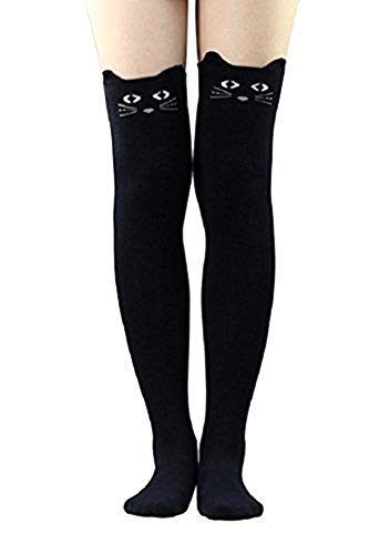 Live it estilo it para mujer Cat Bear Cartoon largo calcetines rodilla alta medias negro azul gris Negro Black Cat Talla ̼nica