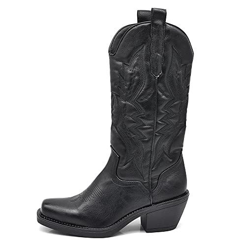IF Moda Botas Botas Texani Cowboy Western Zapatos de Mujer Punta Camperos étnicos C19004-4, 886 Negro, 38 EU