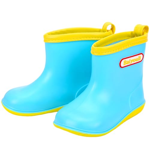 Baiyouli Botas de Agua Niños Botas de lluvia Suave Ligeras Impermeable Botas de Goma para Niña Niño, Azul cielo, Fabricante Tamaño 13, 20 EU
