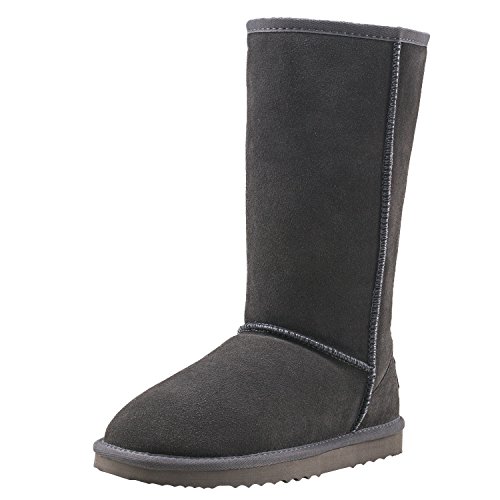 Shenduo Zapatos Invierno clásicos - Botas de nieve de piel de alta pierna impermeable antideslizante para Mujer D5115 Gris 39