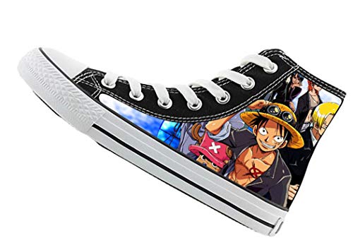 WANHONGYUE One Piece Anime Zapatillas Altas Zapatos de Lona con Cordones Zapatillas de Deporte Sneakers Unisex Adulto 42 EU Negro / 23