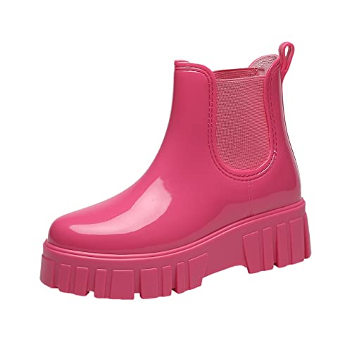 Botas de nieve para mujer, antideslizantes, desmontables, con interior de algodón, botas de agua de goma para exteriores, botas de lluvia con punta de acero, botas de lluvia para mujer, hot pink, 39.5