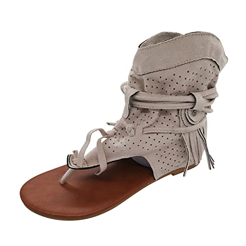 DAIFINEY Sandalias borlas retro zapatos de playa mujeres boho botas novela sandalias mujer zapatos de mujer invierno 40, beige, 38 EU