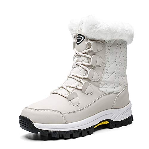 AONEGOLD Mujer Botas de Nieve Impermeable Zapatos Caliente Antideslizante Botas de Nieve Senderismo Trekking(Beige,38 EU)