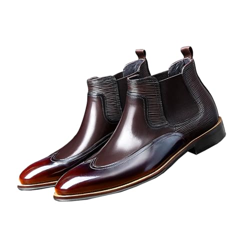 crazynekos Botas Oxford de negocios de cuero con punta alta para hombre, botas Chelsea formales para hombre, marrón oscuro, 42.5 EU