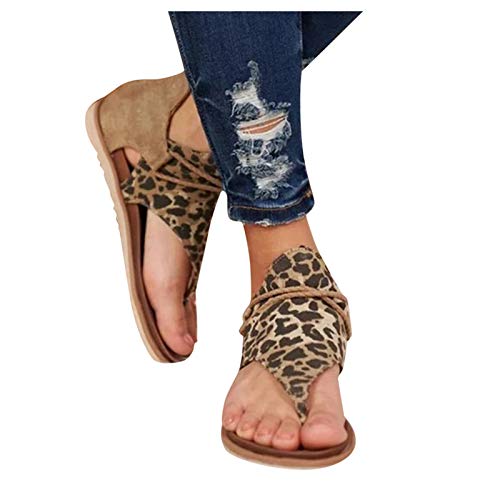 Nuevo 2021 Sandalias Mujer Verano Planas Moda Sandalias de Vestir Playa Chanclas para Mujer Leopardo Zapatos Sandalias de Punta Abierta Roma casual Sandalias Fiesta Cómodo Flip flop Vacaciones