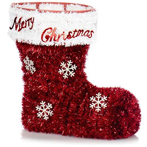 com-four® Bota de decoración-Recipiente Brillante para Dulces, Flores secas y pequeños obsequios-Decoración para Navidad (01 Pieza - Botas Rojas)