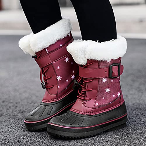 Generisch Botas de invierno para niños, botas de nieve, botas de nieve para niños, botas de nieve forradas, botas de nieve para niños pequeños, botas de invierno planas, botines de invierno, rojo, 30
