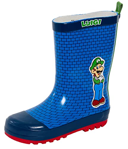 Super Mario Botas Wellington de goma para niños de los hermanos de los niños Nintendo Wellies Zapatos de lluvia Wellys, Ladrillo azul, 34 EU