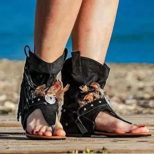 DZQQ Zapatos Casuales para Mujer, Sandalias de Gladiador Romanas con borlas para Mujer, 2021, Botas Sexis de Verano con Punta de Clip, Calzado cómodo para Mujer Nuevo