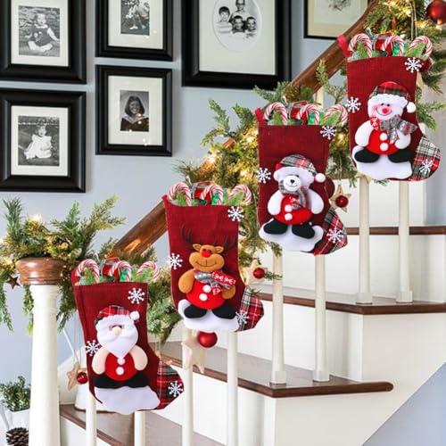 Calcetín de Navidad, 4 unidades, grandes botas de Papá Noel, medias grandes para rellenar y colgar, decoración navideña para chimenea, escalera, árbol de Navidad