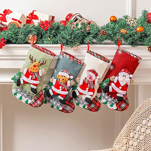 ZHSIHAI Medias de Navidad 4PCS Calcetines de Navidad Christmas Stocking Calcetines Decoración Navideña Caramelo Regalo Bolsa Calcetín de Navidad（A）